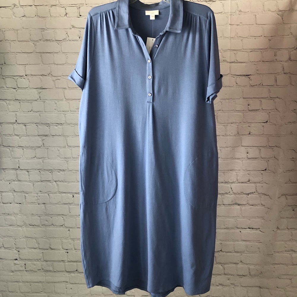 DRESS - NWT - Women's J. Jill Dusk Blue Pima cotton blend t-shirt dress. Size LT